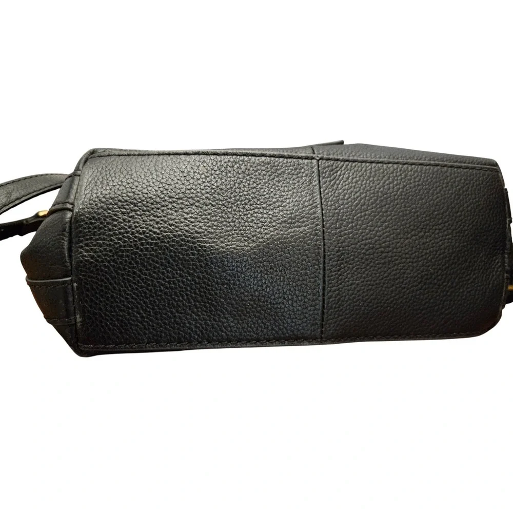 Fossil Black Sam Leather Shopper Crossbody Hobo Bag Brass Hardware Key Charm